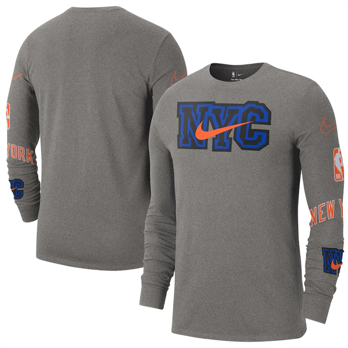 Men's New York Knicks Heather Charcoal 2022/23 City Edition Essential Expressive Long Sleeve T-Shirt